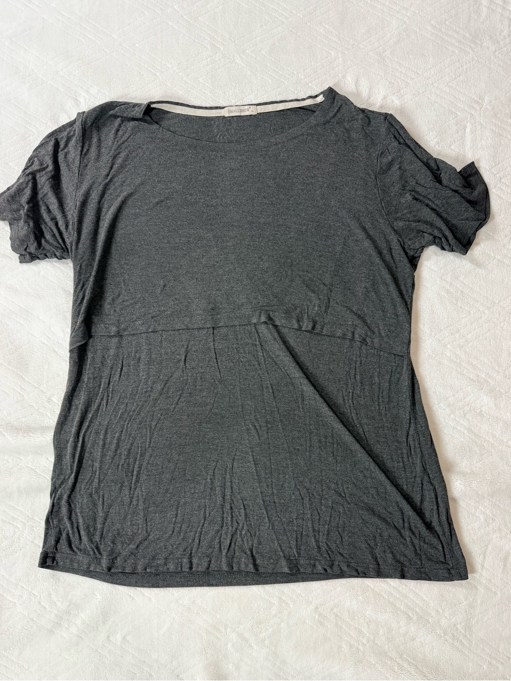 Smallshow XL Maternity Nursing Shirt Gray Short Sleeve Hidden Access Stretch